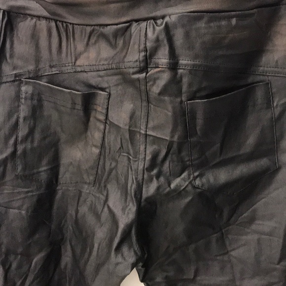 Black Vegan Leather Crinkle Pants - Picture 5 of 6